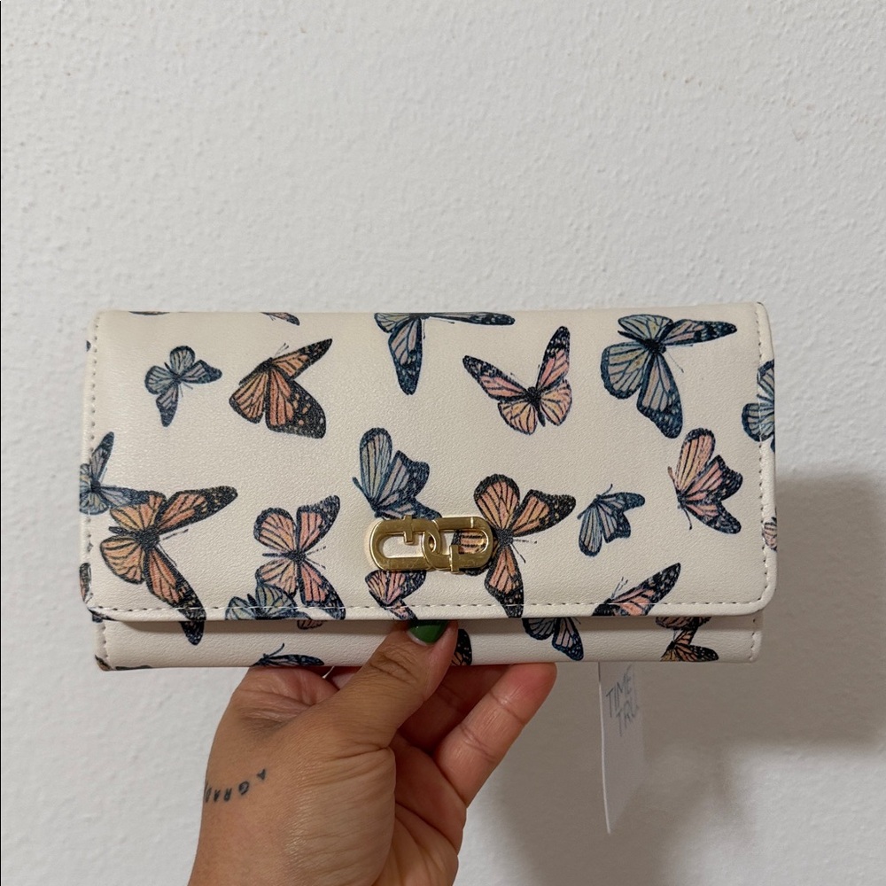 Butterfly Print Cream Wallet